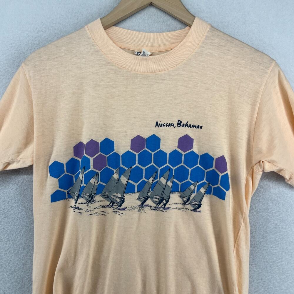 BAHAMAS Shirt Mens L NASSAU 80s Caribbean Windsurf Single Stitch Tee Orange VTG
